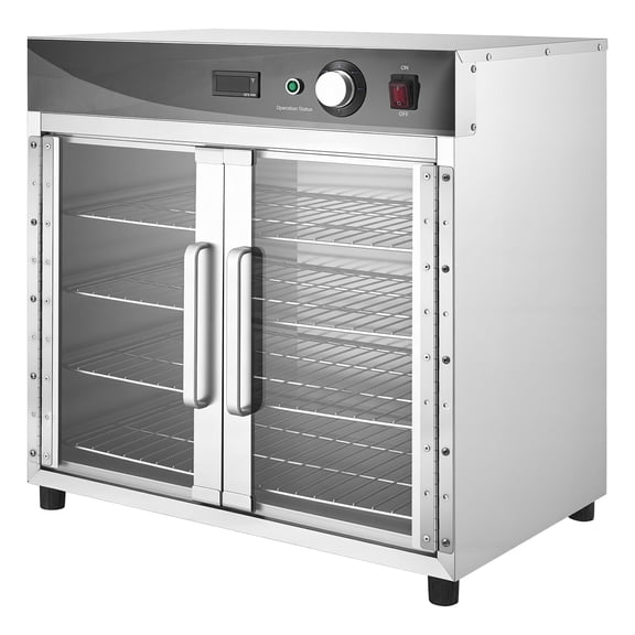 KFFKFF Electric Food Warming Cabinet with Adjustable Shelves, 4-Tier Stainless Steel Design, Glass Door, and Water Tray for Restaurants, Kitchens, and Various Foods like Pizza and Chicken