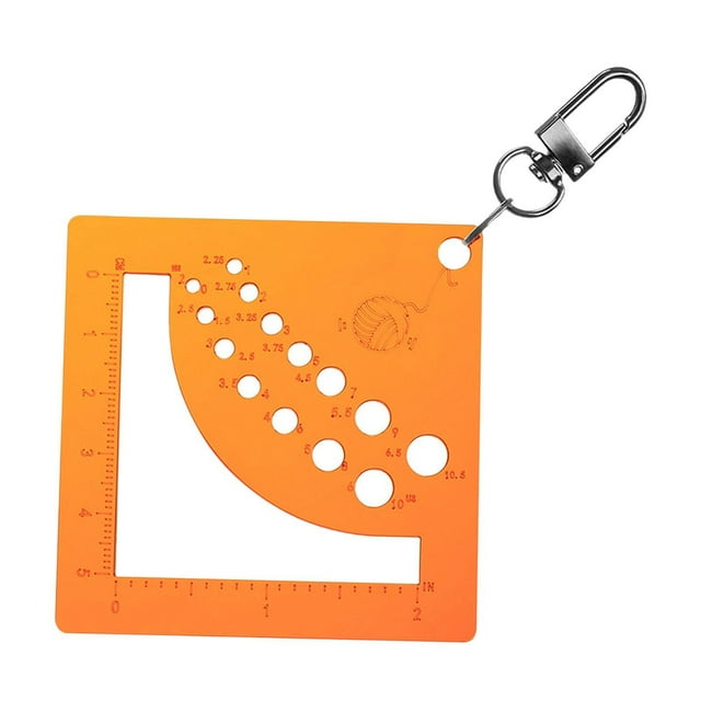 Calibrador de agujas de tejer de diferentes diámetros, cuadrado, preciso, portátil. Naranja