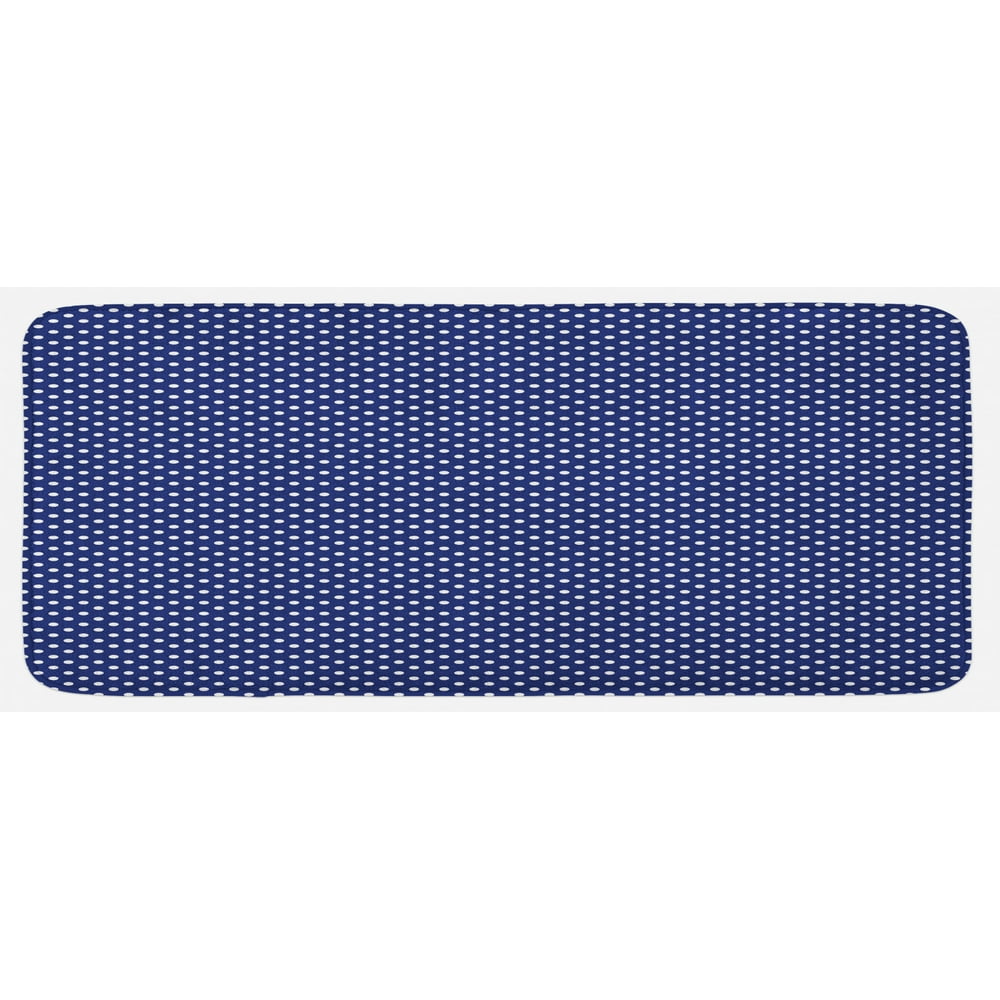 Navy Blue Kitchen Mat, Old Fashioned Polka Dots Pattern in Marine