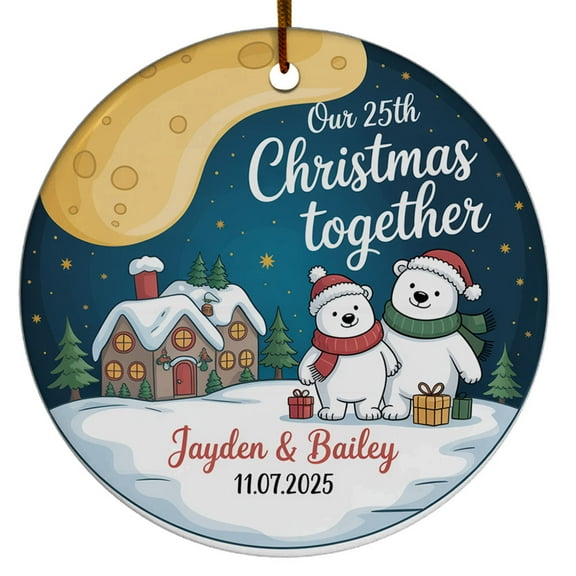 Date/Names Mr & Bear Together Christmas Ornament 2025, Our 25th Christmas Together Ornament Gift for Dad Mom, Customized 25th Anniversary Christmas Ornament