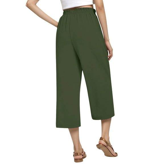Pantalon Grand à Taille Haute en Lin pour Femmes, Couleur Unie, Ample et Ajusté, à Lacets, Pantalon Habillé Décontracté pour Femmes, Pantalon d'Été Décontracté pour Femmes, Pantalon de Yoga Grande Taille avec Poches pour Femmes, Pantalon