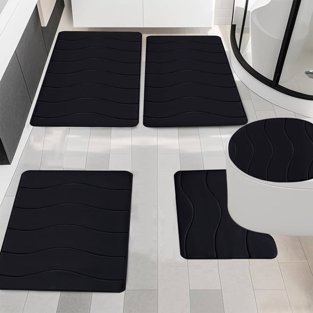 Juego de 5 alfombrillas de baño de espuma viscoelástica Kabnic | Extra suaves, antideslizantes y absorbentes para suelo, salón y ducha | Color negro
