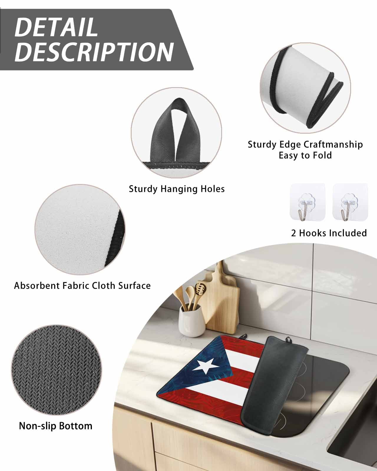 Stove Top Covers for Electric Stove, Puerto Rico Flag Glass Stovetop Cover Protector, Palm Leaf Botanical Red Striped Blue Star Induction Cooktop Protector Oven Mat for Kitchen Countertop 24"x21"