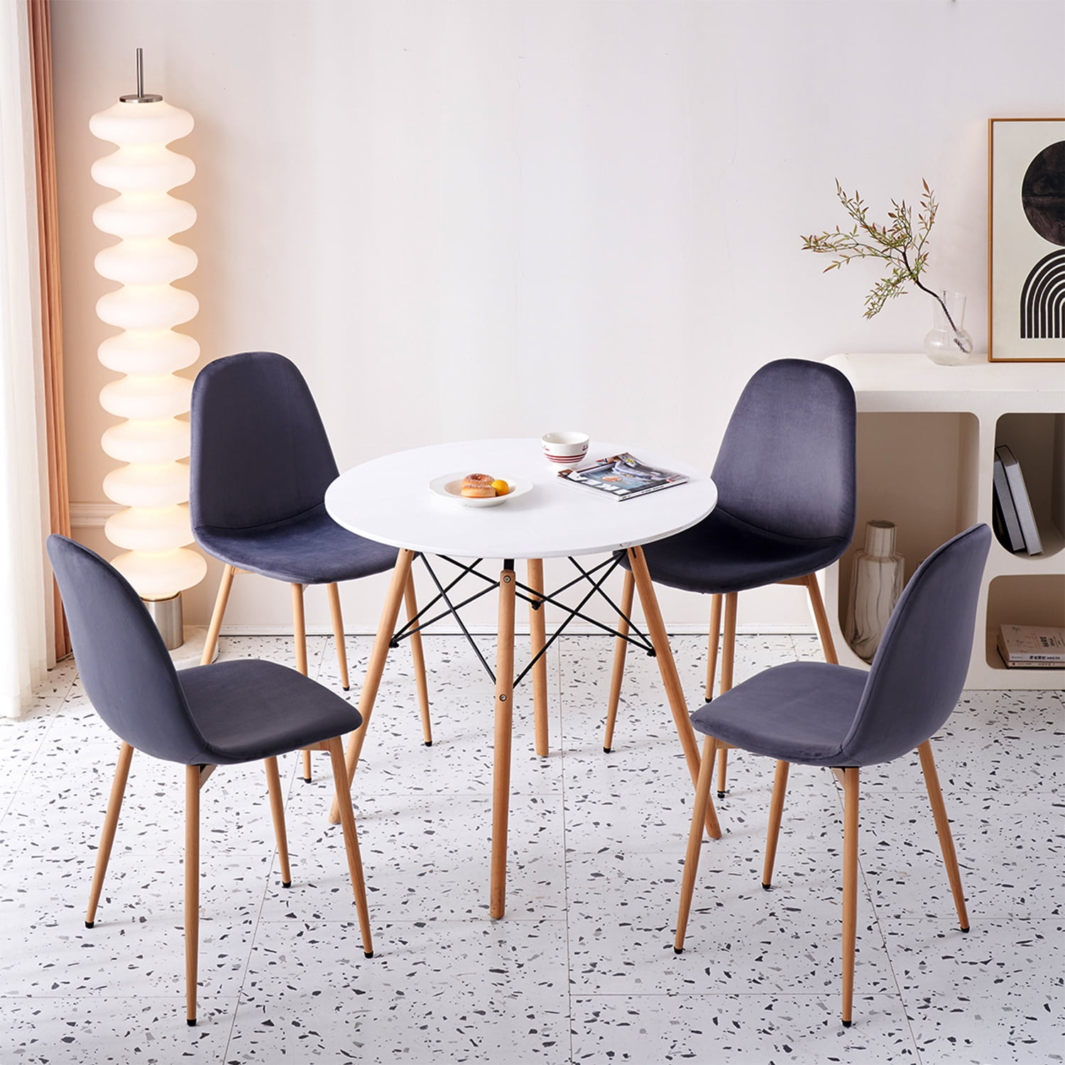 5 Pieces 31" Modern Dining Table Set for 4 Person,Round White Table