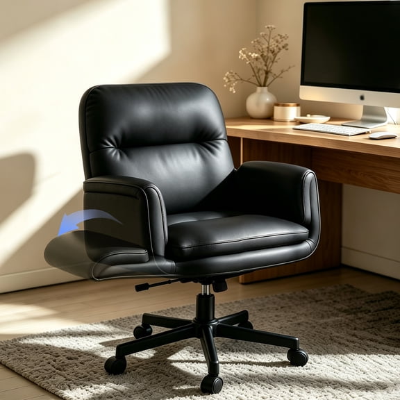 Patbrela PU Leather Office Chair, Ergonomic Criss Cross Desk Chair with Adjustable Armrests, Swivel Chair Comfy Vanity Chairs, Black