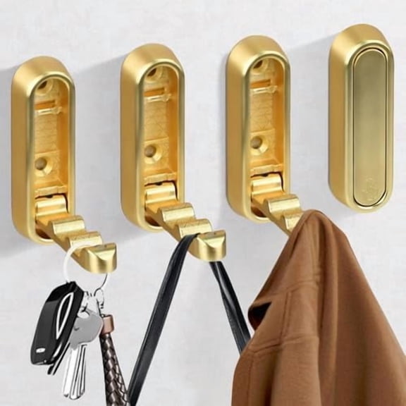 4 Pack Foldable Wall Hooks, Folding Coat Hook Mount, Gold Hooks for Hanging Towels, Coats, Hats, Keys, Fold Up Hook for Bathroom Bedroom Kitchen$$Home Decor, Kitchen, & Other