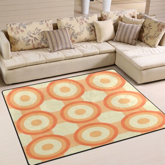 Yayeee Area Rugs for Living Room 5.2'x4' Non Slip Washable Bedroom Floor Carpet, Orange Circle