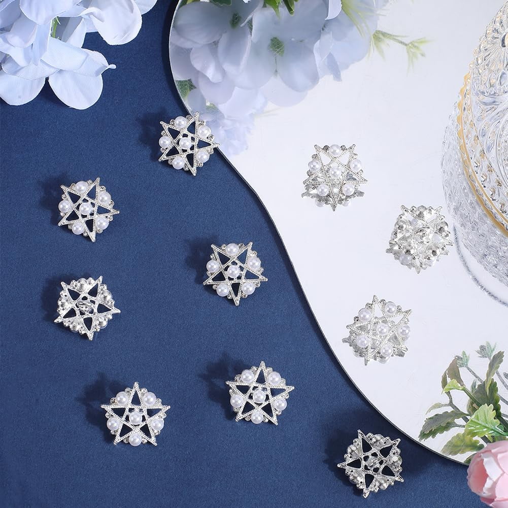 16pcs Alloy Rhinestone Shank Buttons with Plastic Imitation Pearl Flower & Star Silver 20.5x21.5x9mm Hole: 2.5mm