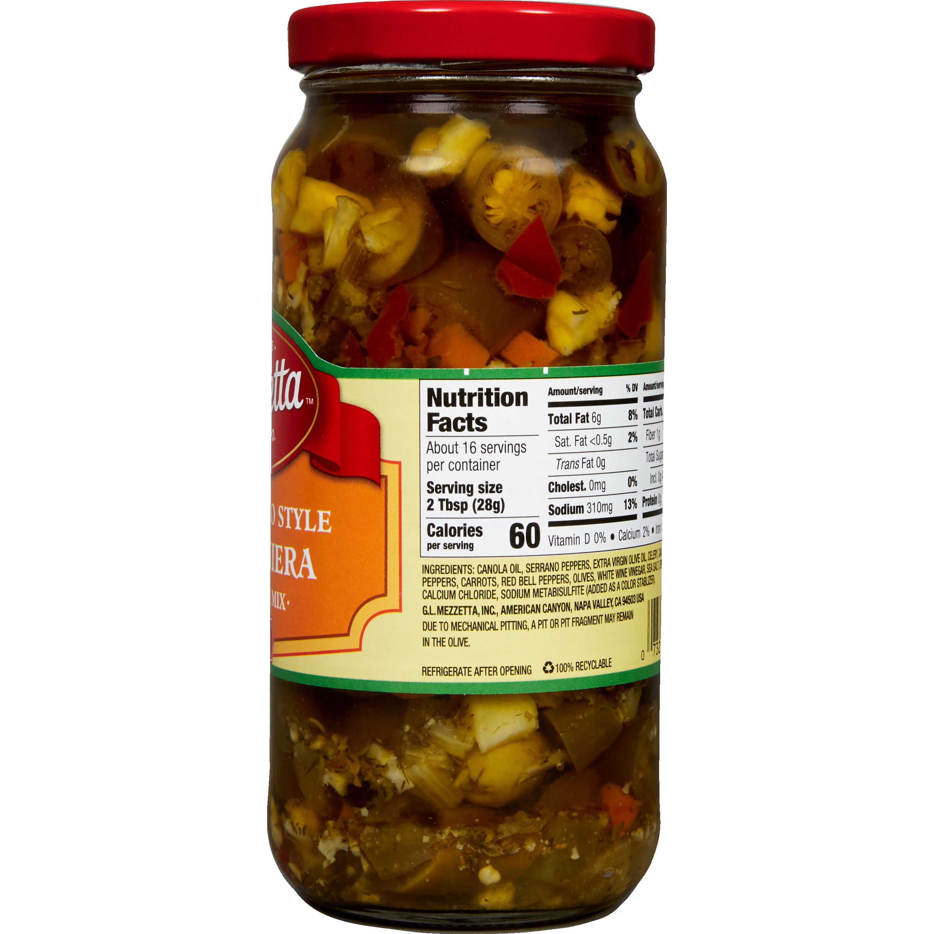 (3 pack) Mezzetta Hot Chicago Style Giardiniera Sandwich Mix, 16 fl oz Jar