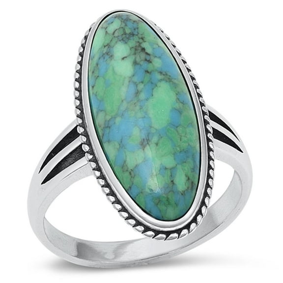 CHOOSE YOUR COLOR Cocktail Simulated Turquoise Ring .925 Sterling Silver Band Blue CZ Female Size 9