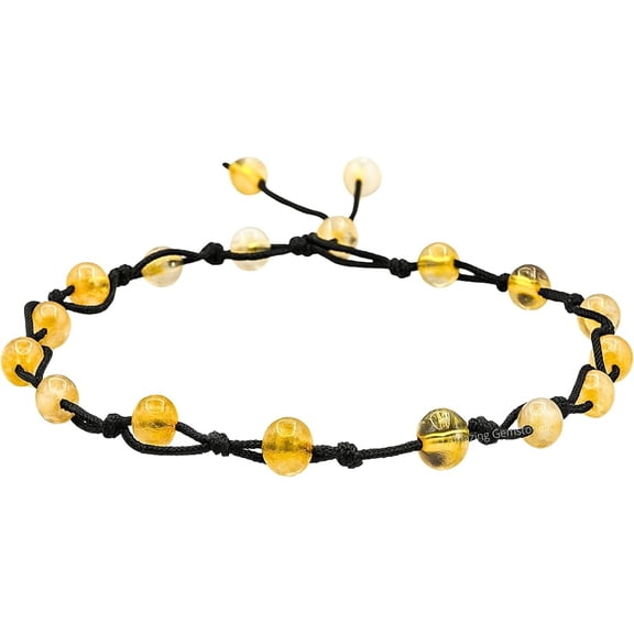 Citrine (Knotted) Crystal Anklet, 6mm Beads Anklet for Women