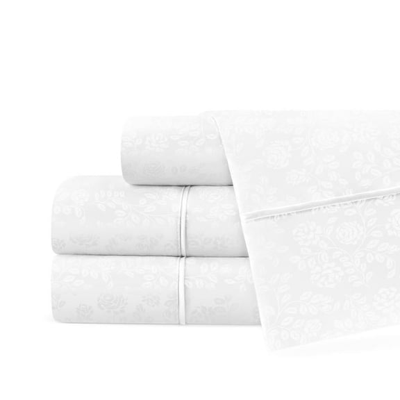 Noble Linens 4 Piece Hotel Collection Sheet Set with Embossed Floral Pattern