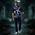 thumbnail image 4 of LNZGNM Halloween Scrub Top for Men Short Sleeve V Neck Skull Print Easy Care Loose Fit Stretch Work Uniform Comfort,Purple(M), 4 of 5