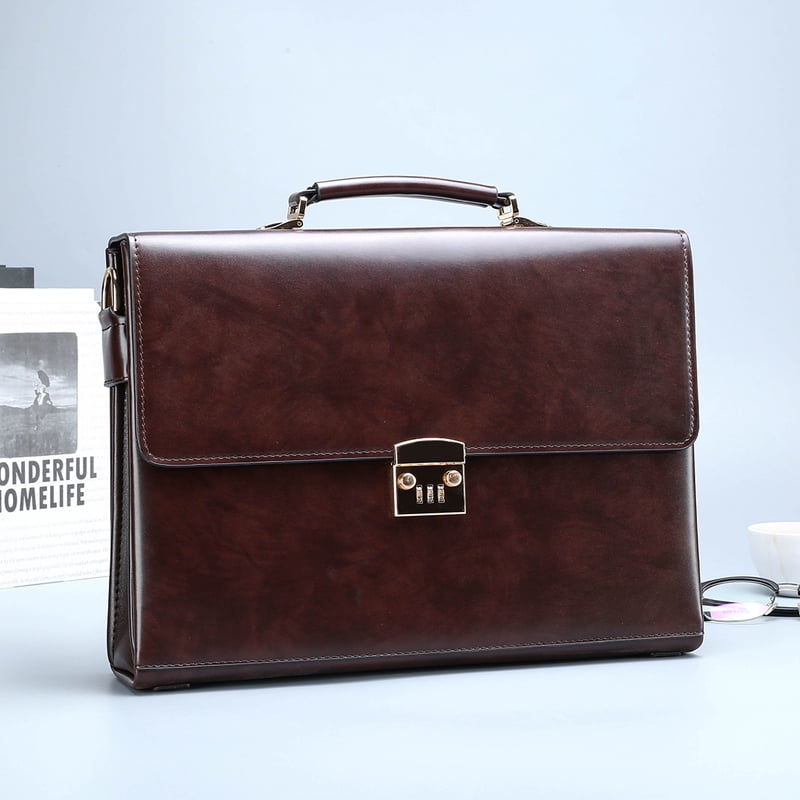 Quarryus Business Password Lock Briefcase for Men Leather Portfolio Large Capacity Office Computer Bag