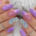 thumbnail image 1 of Uñas postizas cuadradas cortas a presión, uñas postizas de color violeta claro con diseños de purpurina, uñas acrílicas de verano, uñas artificiales brillantes para mujeres y niñas, 24 piezas (morado, 1 of 5