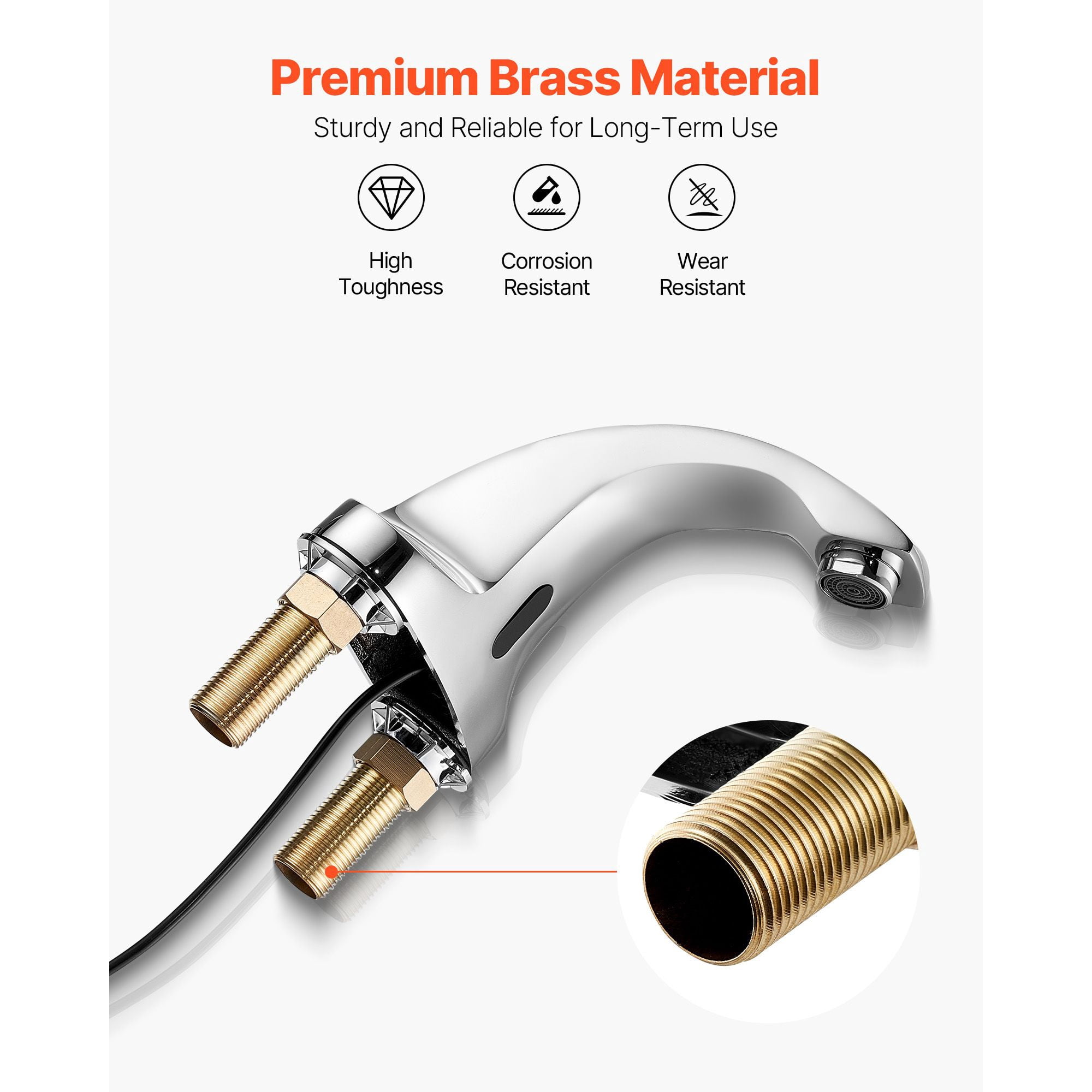 Touchless Bathroom Faucet, Infrared Sensor with 6.3 Inch Range, Brass Construction, Battery Powered, Easy Maintenance for Home Office Hotel Restroom