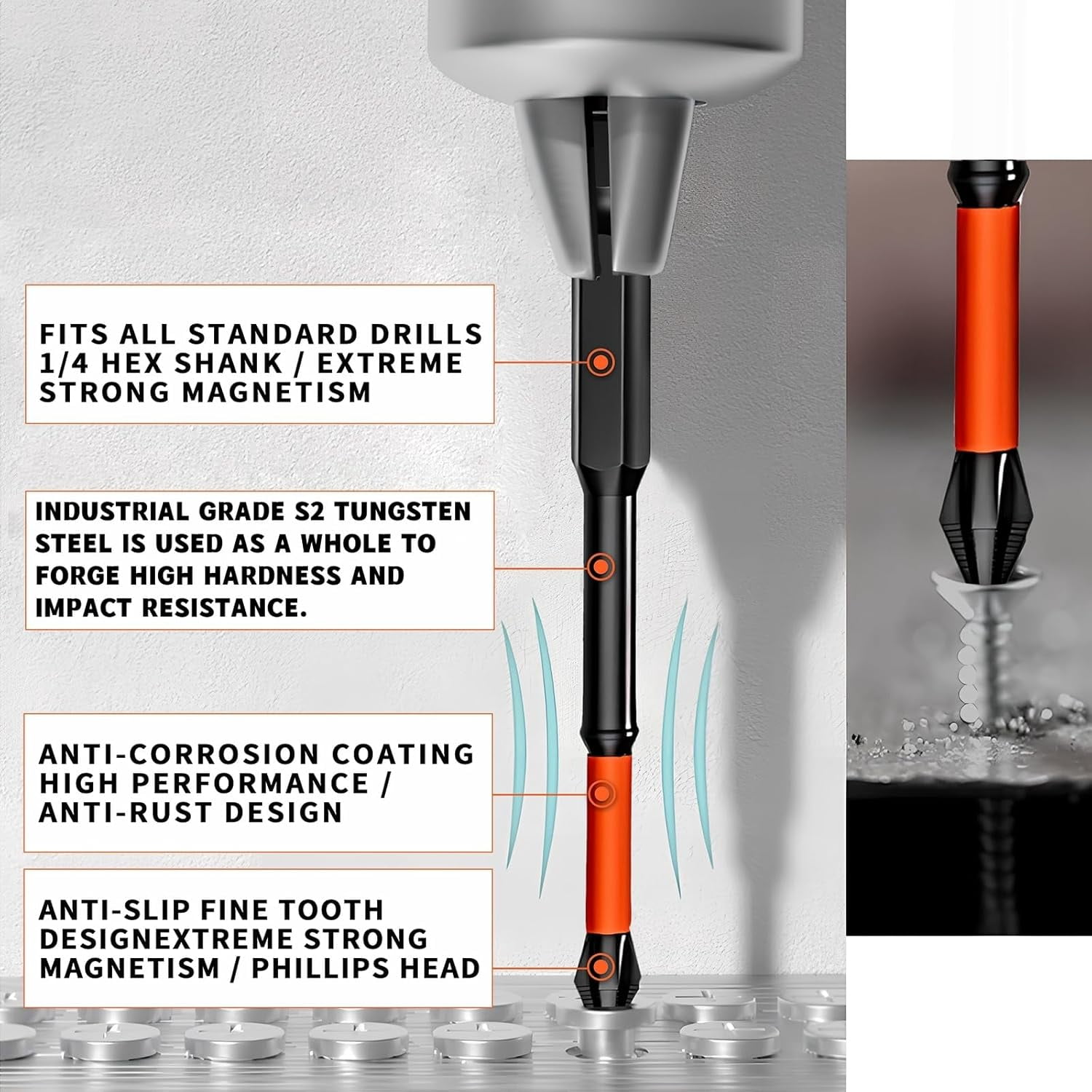 FRKSMD-22Pcs Magnetic Screwdriver Bit Set-Phillips Impact Anti Slip Bits and Right Angle Drill Attachment & Short Screwdriver Bits, Used for Electric Hand Tool