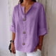thumbnail image 3 of Camisas de para Mujer, Cuello en V, Mangas 3/4, Blusas Holgadas para Vacaciones en la Playa, Blusas Lisas, Blusas Tipo Túnica. Púrpura XXL, 3 of 6