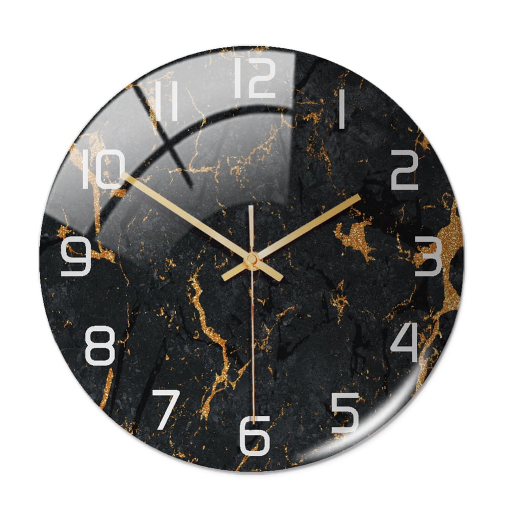 12 Inch Tempered Glass Wall Clock Marble Texture Silent Non-Ticking ...