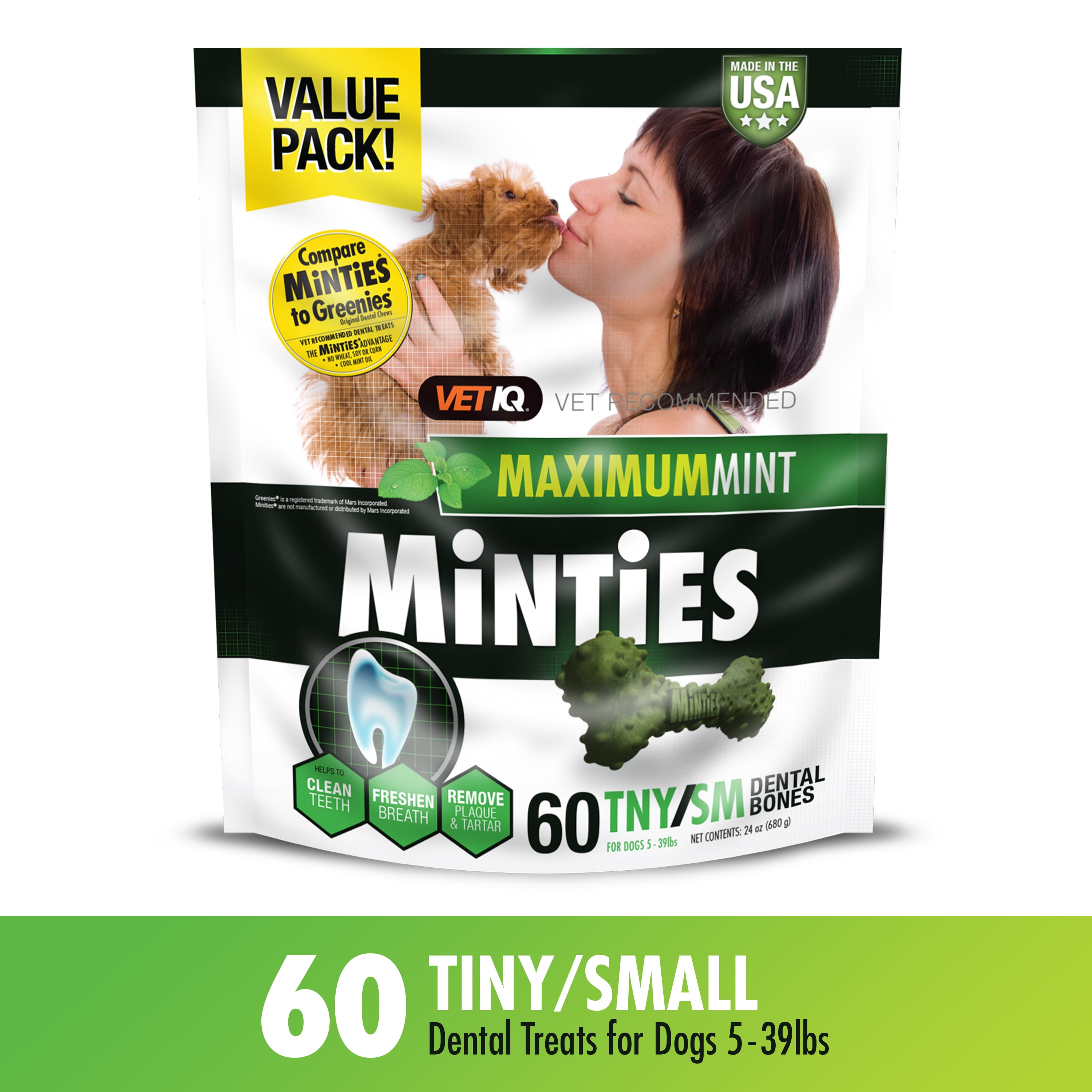 Minties Dental Dog Treats 40 ct Five Natural Breath Fresheners Maximum Mint 