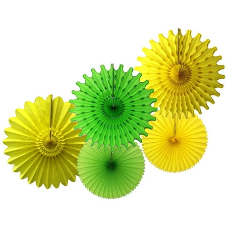Devra Party Spring Yellow and Lime Large Tissue Paper Fan Decorations, 13 and 18 Inches (5 Piece)