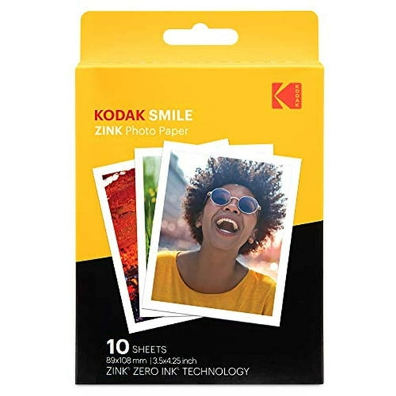 Kodak Smile Zink Photo Paper 3.5"x4.25", Sticky Photo Print Paper - 10 Sheets