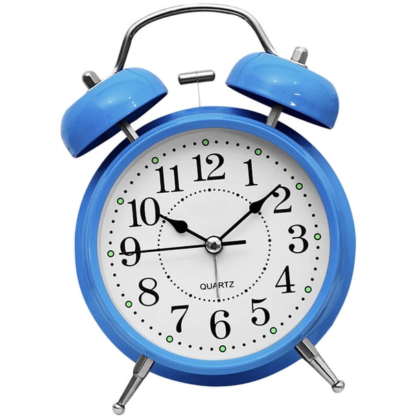Bearachild Reloj despertador Retro con campana doble, reloj analógico de Metal silencioso con luz nocturna para de escritorio para el hogar, Electrónica Azul