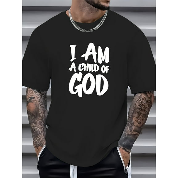 1pc Men's "I Am A Youngsters of God" Graphic Tee - 100% Cotton, Lightweight & Breathable - Casual Short Sleeve T-Shirt for Summer Comfort, Sports & Outdoor Activities,