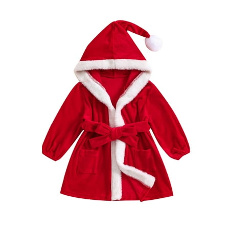 

Eyicmarn Baby Girls Robe Toddler Christmas Long Sleeve Furry Contrast Color Hooded Velvet Bathrobe