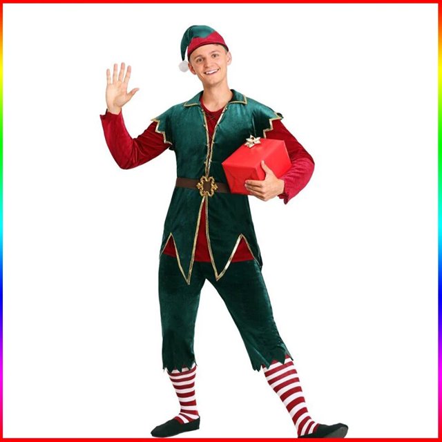 Disfraz de Navidad para hombre y mujer, disfraz de elfo verde para fiesta, Carnaval, Año Nuevo, amantes