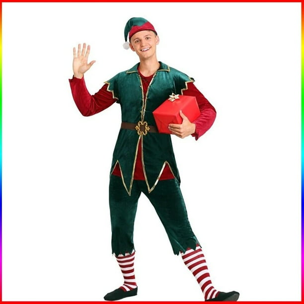 Disfraz de Navidad para hombre y mujer, disfraz de elfo verde para fiesta, Carnaval, Año Nuevo, amantes
