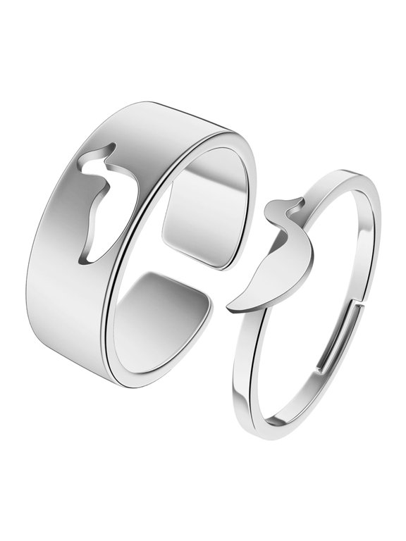 2pcs Duck Promise Ring for Couples - Duck Jewelry Matching Ring Alternative Engagement Ring Band Sets 316L Stainless Steel Adjustable Open Ring
