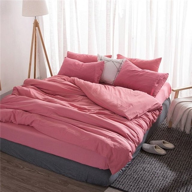 Juego de cama de algodón suave lavado Colores sólidos - Twin, Full, Queen, King