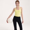 thumbnail image 4 of Women's Halter Neck Cropped Tank Top with Built-In Bra and Stretch Fabric for Workout or Casual Wear - X Large, Yellow, 4 of 7