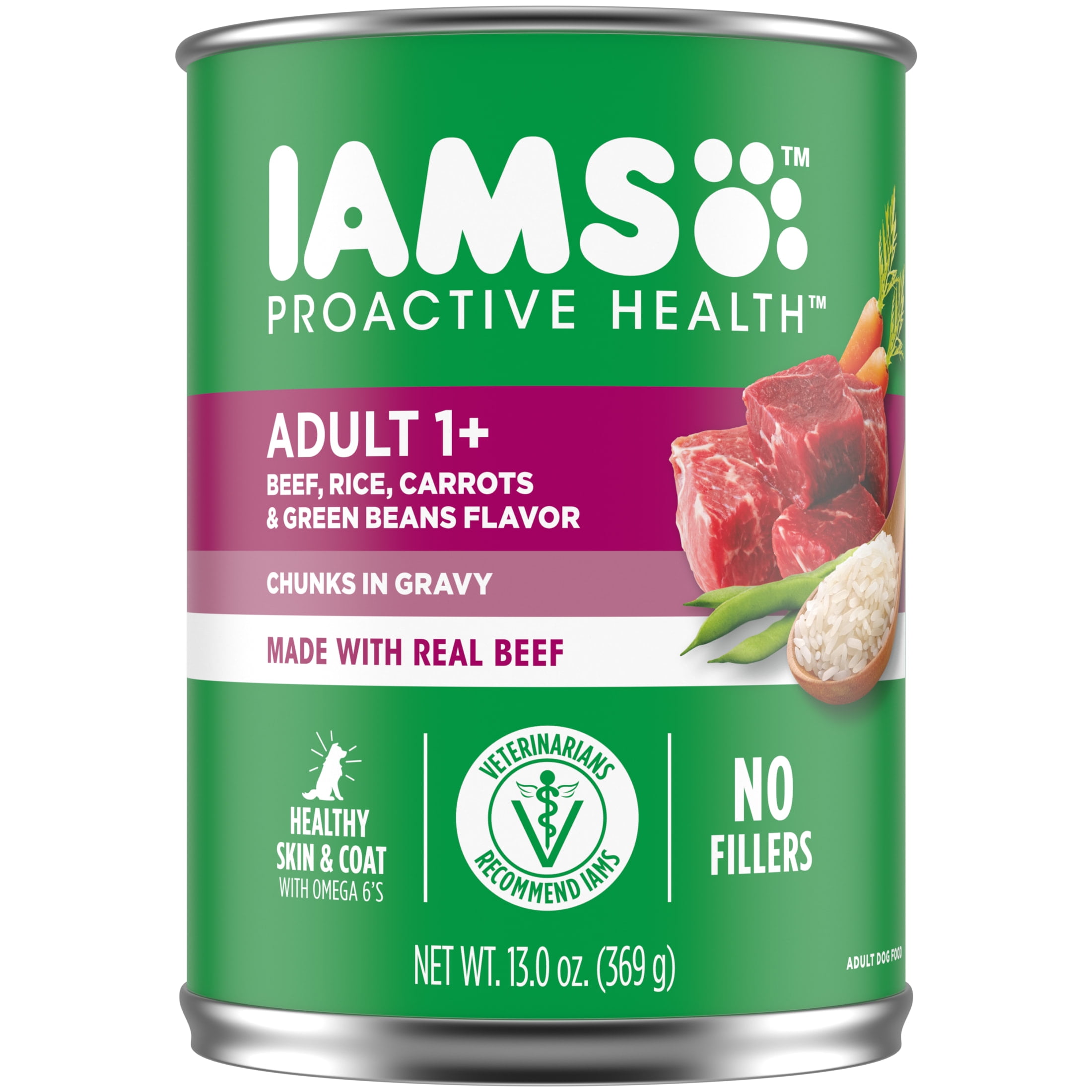 (6 pack) Iams Proactive Health Beef, Rice, Carrots, And Green Beans Gravy Wet Dog Food, 13 Oz Can