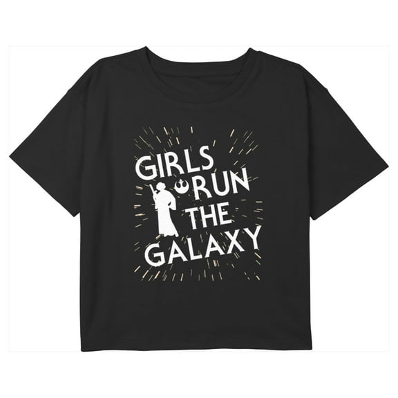 Girl's Star Wars Princess Leia Girls Run the Galaxy Silhouette Graphic Cropped T-Shirt Black Small