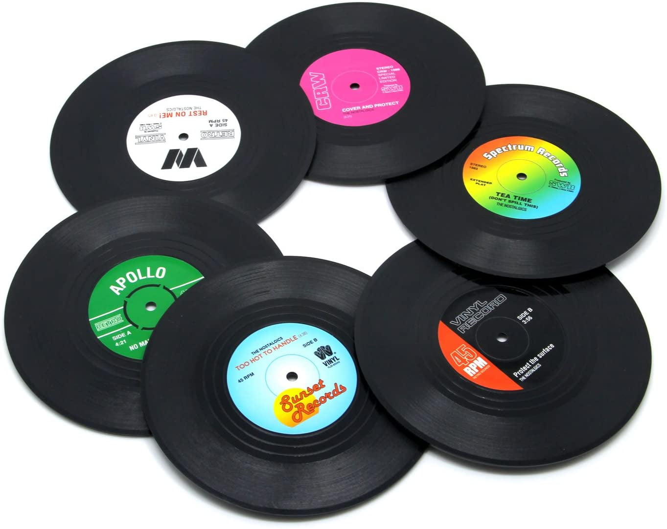 New Retro Rockabilly Pinup Vintage Bar Vinyl Record Shape Drinks Coaster Set x 6 