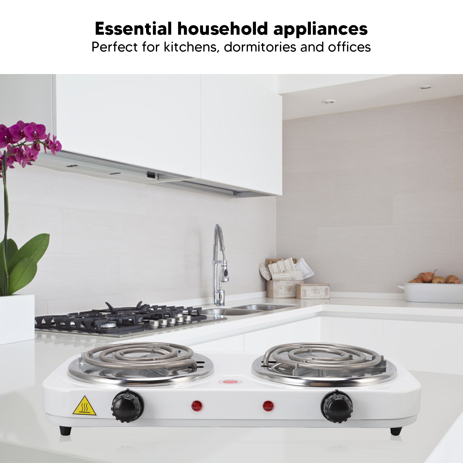 Suodoka 2000W Electric Countertop Stove 2-Burner Portable Hot Plate for Cooking (18.5 x 11.8 x 3.1 inches / 47 x 30 x 8 cm)