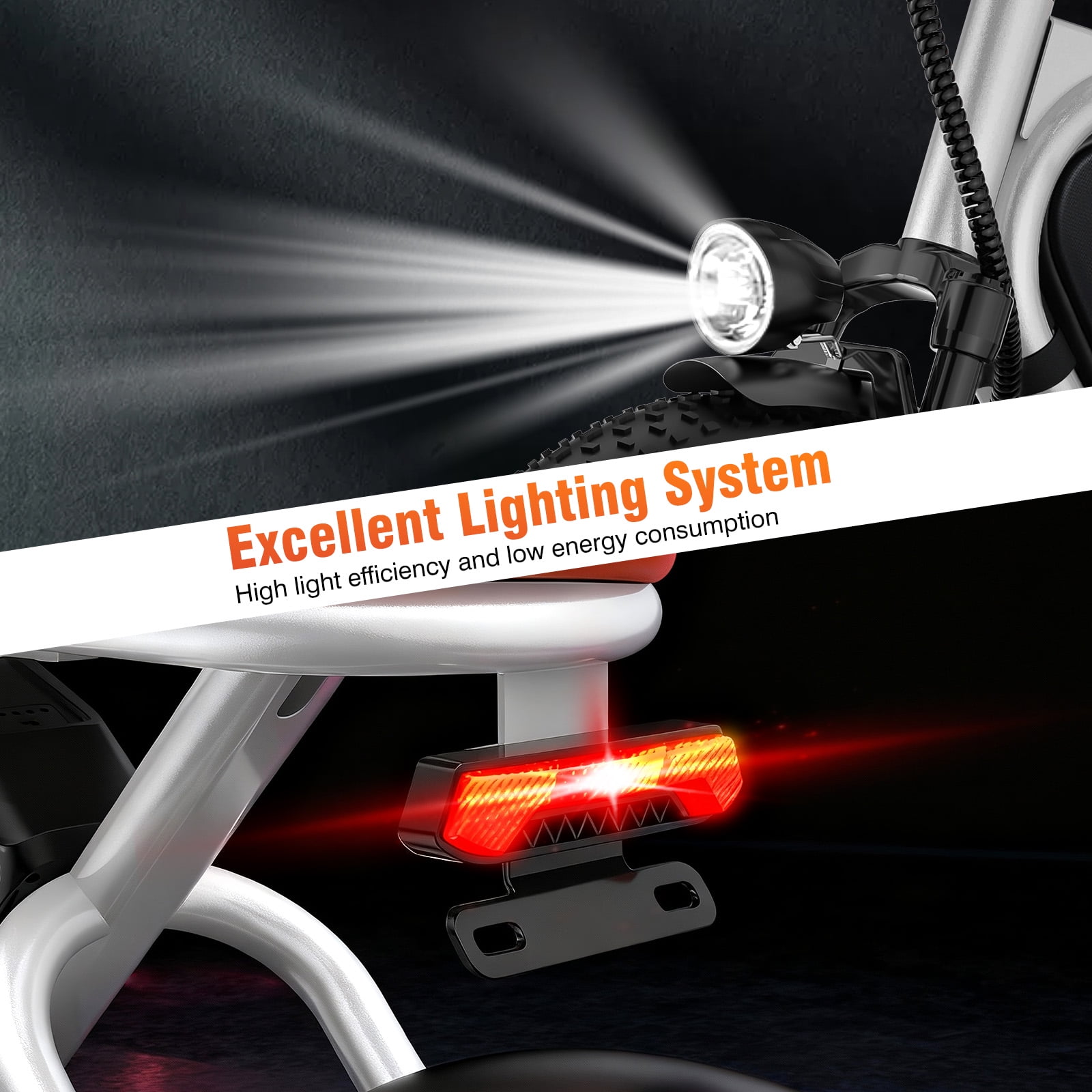 20 in Adult Electric Bicycle, 1000W Brushless Mid-Drive Motor, 48V 15.6Ah, Range Up To 50-60 Miles, Dual Disc Brakes, Ip54 Waterproof, 264 Lbs Load Capacity.White