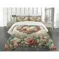 thumbnail image 3 of Ambesonne Floral Heart Quilted Bedspread Set 3 Pcs, Tender Medieval Garden, Queen Size, Laurel Green and Pink, 3 of 5