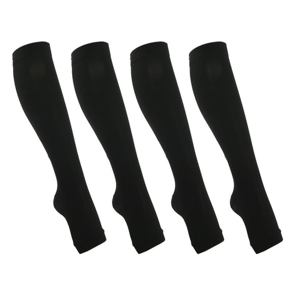 2 pares de mangas de compresión con cremallera y puntera abierta hasta la rodilla, color negro S/M