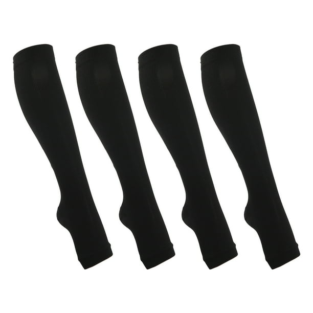 2 pares de mangas de compresión con cremallera y puntera abierta hasta la rodilla, color negro S/M