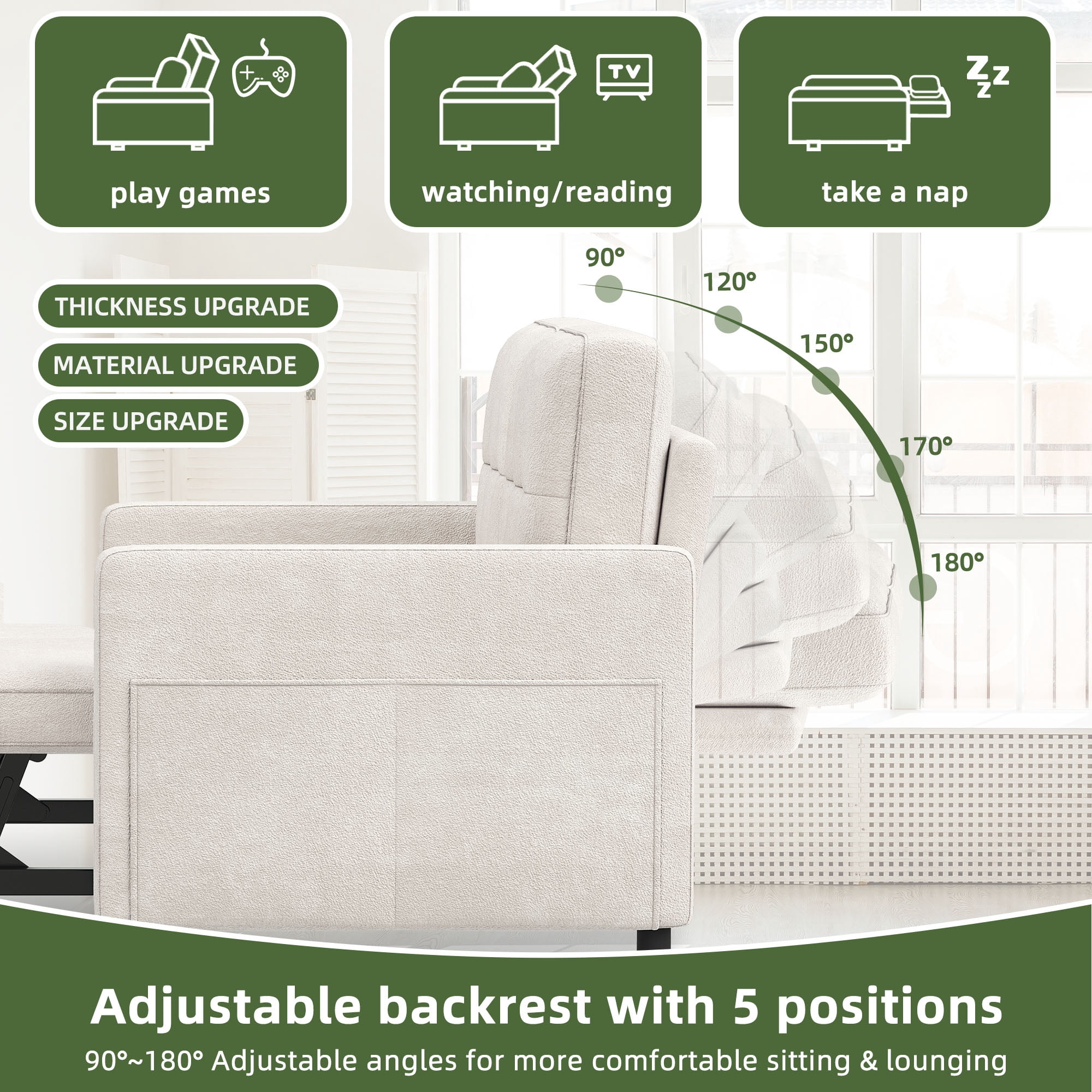 Uforic 3-in-1 Convertible Futon Sofa Bed, Modern Couch Cat-Scratch-Proof Loveseat Sleeper for Small Place, Beige