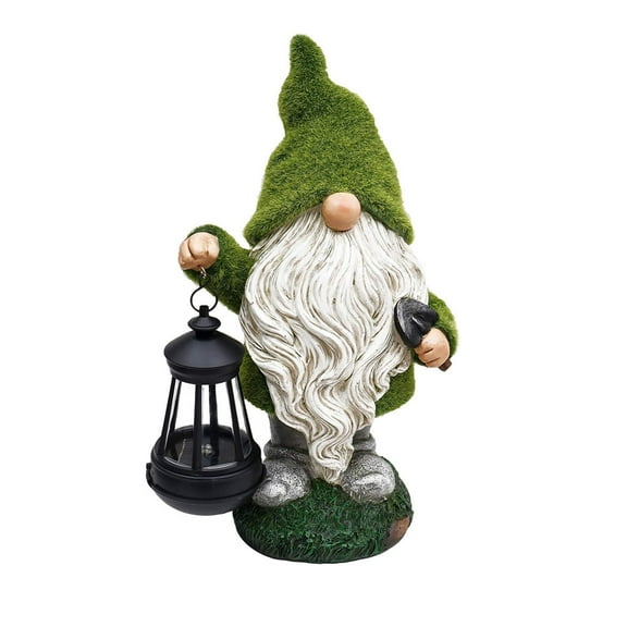 CARRFA Solar Garden Outdoor Gnome Statues Ornament, Flocked Gnome Statue Holding Lantern with Solar LED Lights for Patio, Yard, Lawn Decoration
