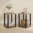 thumbnail image 2 of Furinno Turn-N-Tube Toolless Assembly Side Table Set of 2, Stackable 2-Tier Grey End Table with Open Shelf, Night Stand, Bedside Table, for Living Room, Bedroom, Grey Oak, 2 of 5