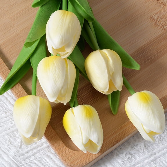 6Pcs Tulips Artifical Flowers Real Touch Faux Tulip Stems PU Tulip Bouquet for Home Office Easter Spring Wreath Wedding Centerpiece Floral Arrangement Cemetery Table Decor