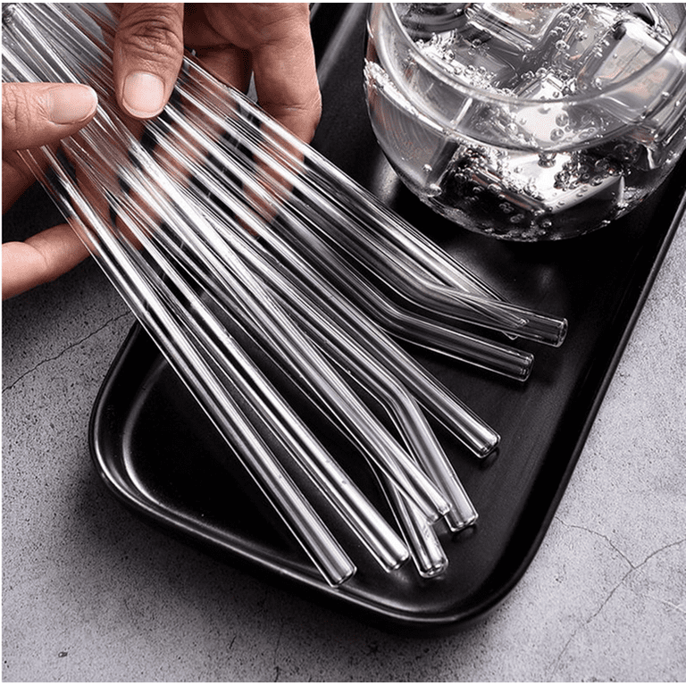 Glass Straws, 4 Pcs Reusable Glass Drinking Straws, Size 8''x8 MM,  Including 2 Bent and 2 Straight with 2 Cleaning Brush, Clear Glass Straws  Reusable 
