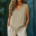 thumbnail image 2 of Sevevn Women's Sleeveless V Neck Linen Tank Tops Casual Loose Fit Pocket Summer Blouse Khaki 2XL, 2 of 9