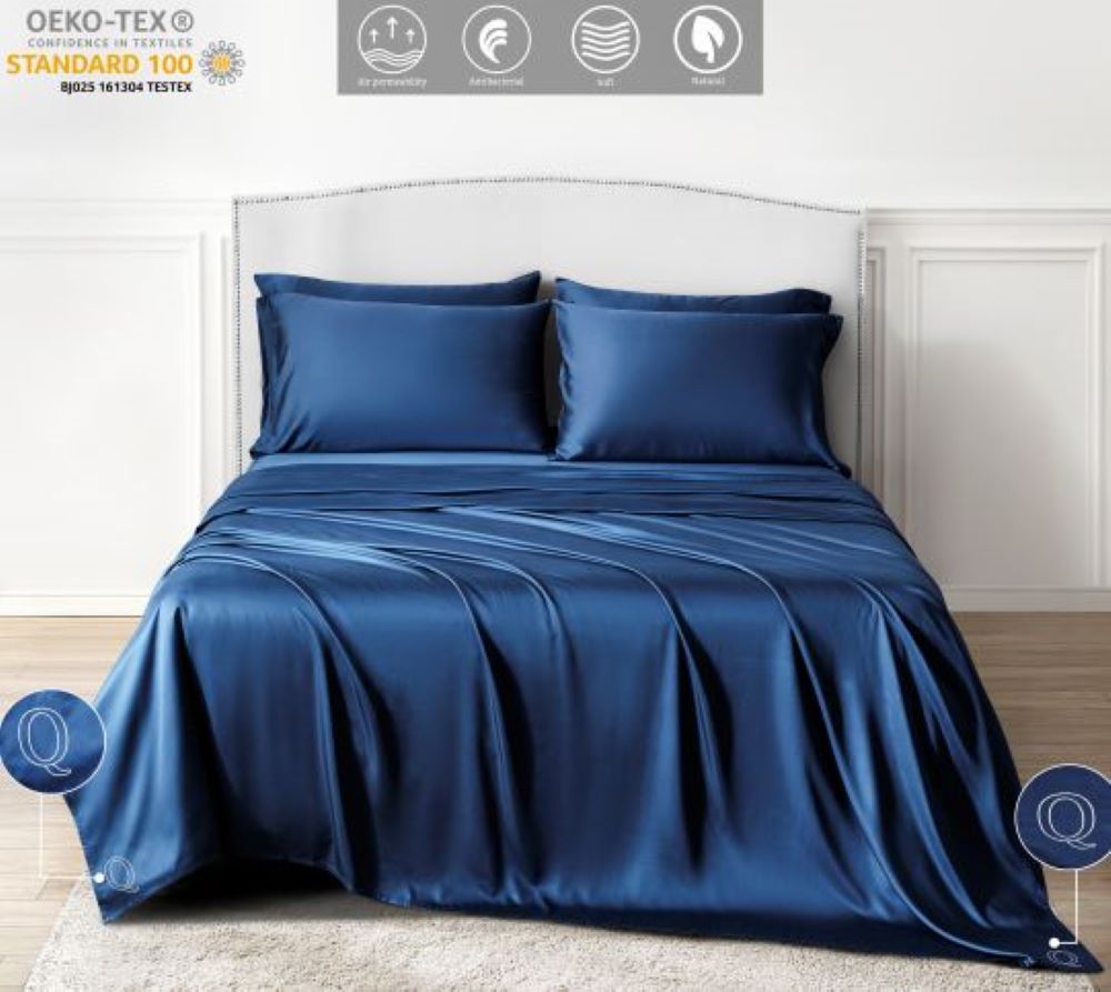 Bambusa Sheets|Soft, Cooling Bamboo Viscose Bedding| Relax The Body For a Great Night's Sleep| Gentle on All Ages:(Q=Queen-Navy Blue)