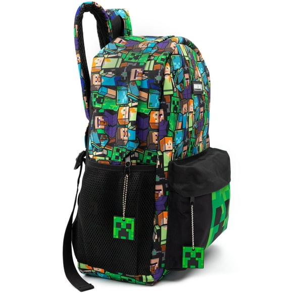 Minecraft Sac à Dos Noir pour Enfants à Imprimé Intégral, Sac à Dos d'École pour Garçons (Taille Unique)